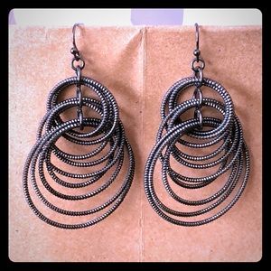 Black circle drop earrings